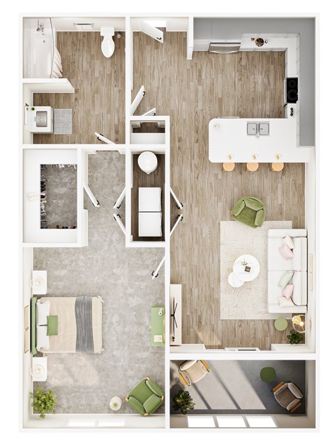 Floor plan for 1 bed, 1 bath, 756 sqft